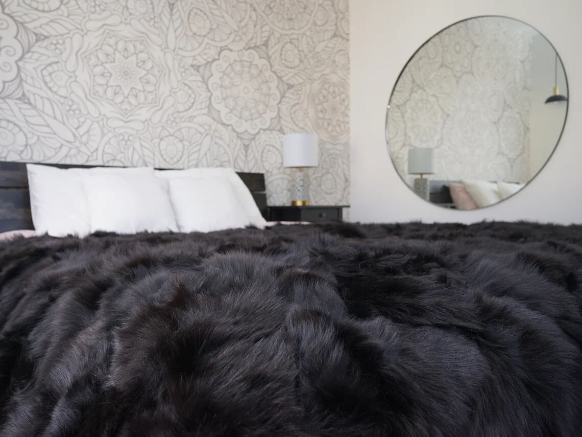 Premium Faux Sheepskin Throw Blanket Rug Black Bed Spread Sofa Throw Rug Black Rug Large Rug