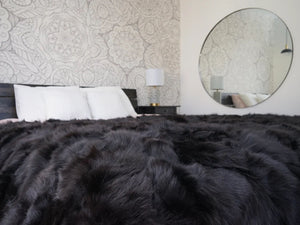 Premium Faux Sheepskin Throw Blanket Rug Black Bed Spread Sofa Throw Rug Black Rug Large Rug