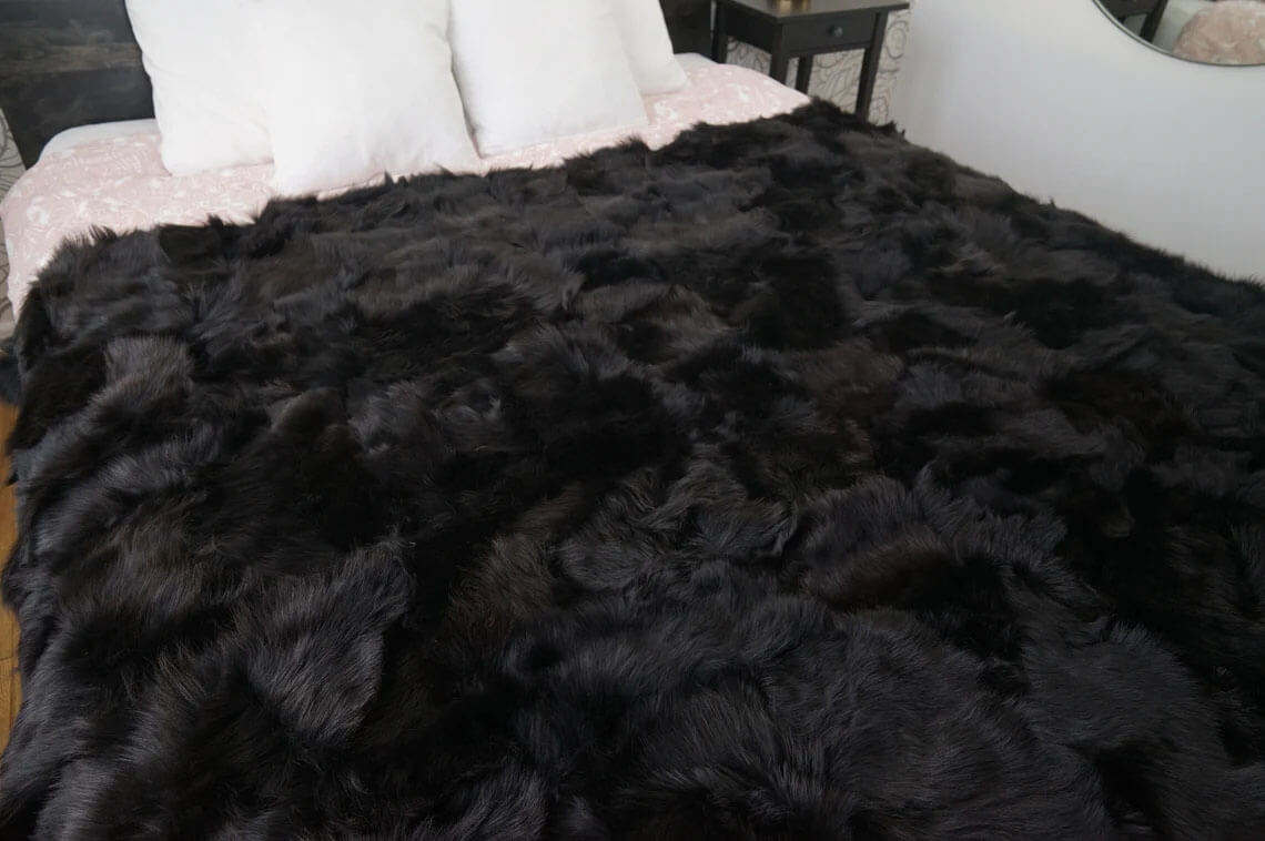 Premium Faux Sheepskin Throw Blanket Rug Black Bed Spread Sofa Throw Rug Black Rug Large Rug