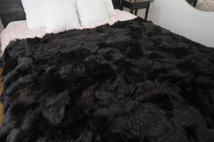 Premium Faux Sheepskin Throw Blanket Rug Black Bed Spread Sofa Throw Rug Black Rug Large Rug