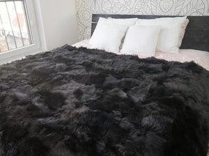 Premium Faux Sheepskin Throw Blanket Rug Black Bed Spread Sofa Throw Rug Black Rug Large Rug